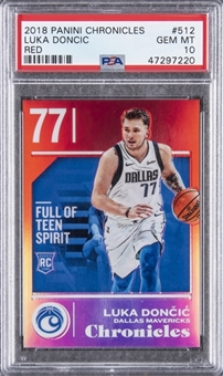 2018-19 Panini Chronicles Red #512 Luka Doncic Rookie Card (#142/149) - PSA GEM MT 10